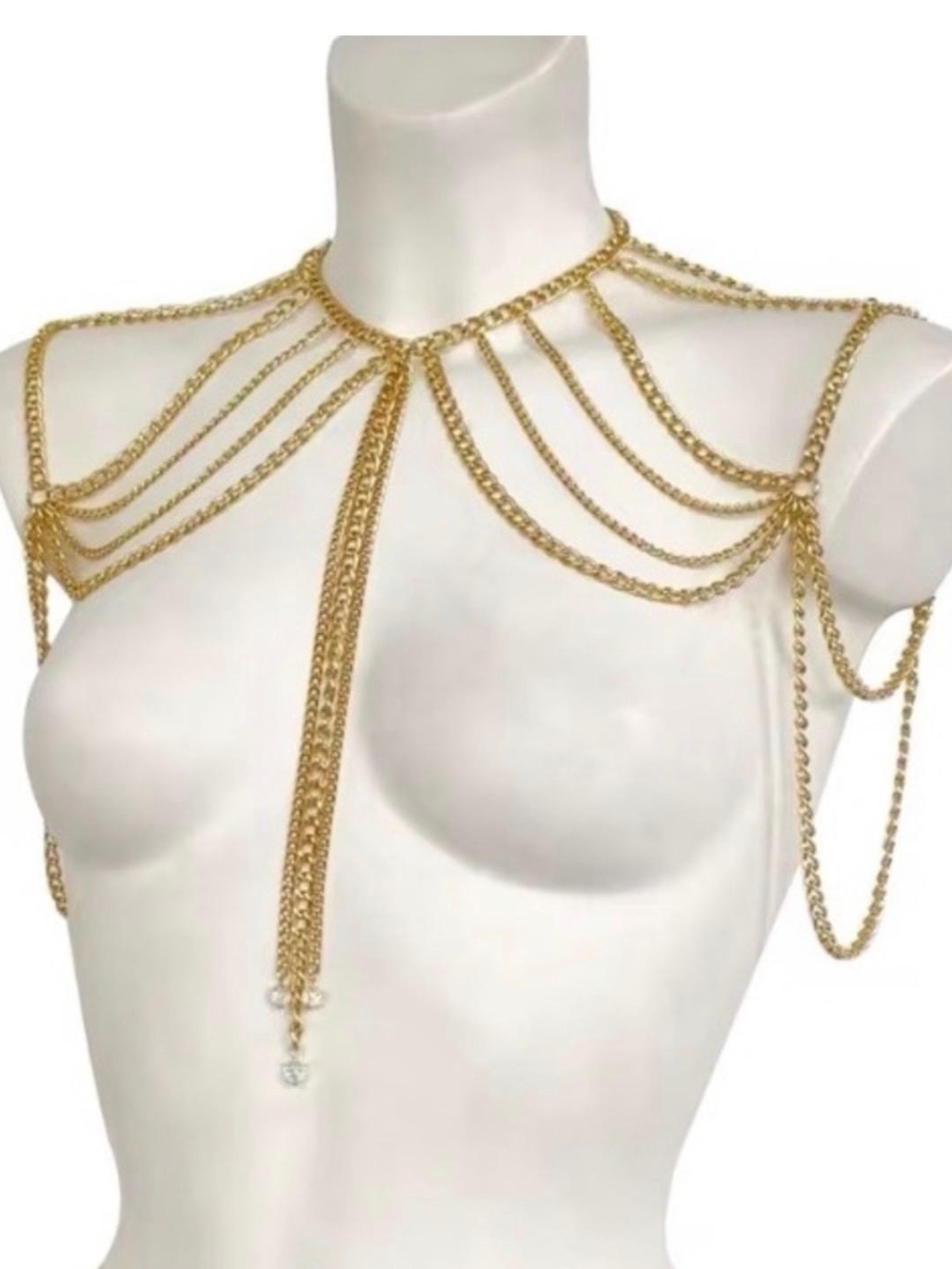 Gold Draped Shoulder Chain Necklace - Picture 5 of 6